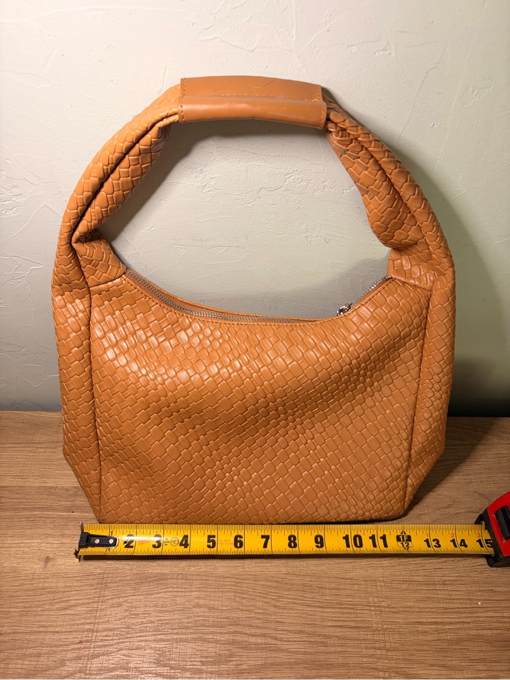 BOSTANTEN Woven Vegan Leather Hobo Shoulder Bag Camel Brown Braided Handle - Picture 7 of 8
